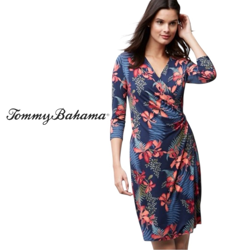 Tommy Bahama Tropical Floral Ruched Wrap Dress Small
